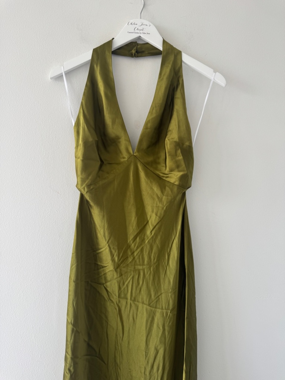 REFORMATION Daniela Silk Dress in Pear 0 - Picture 3 of 6